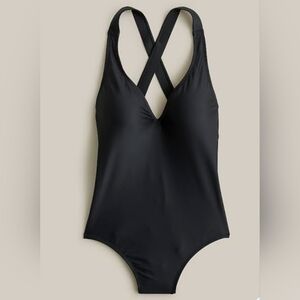 NWT J. Crew Cross Back Plunge Black 1pc Swimsuit Size 4